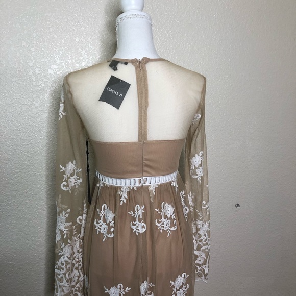 Forever 21 Maxi Dress Nude White Embroidered - Picture 6 of 11